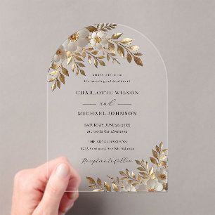 Gold Ivory Floral Bloom Acrylic Wedding  Invitations