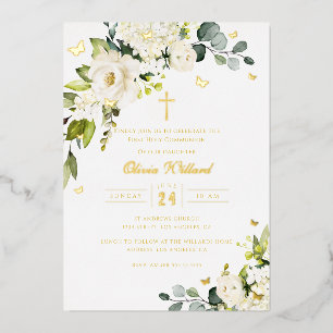 Gold Ivory Floral Butterfly First Communion