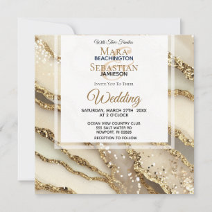 *~*GOLD IVORY GOLD Marble RSVP AR66 QR Wedding Invitation
