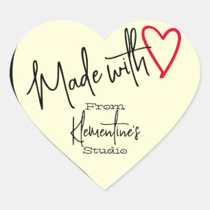 Gold Ivory Made with Love Handmade From Studio Heart Sticker