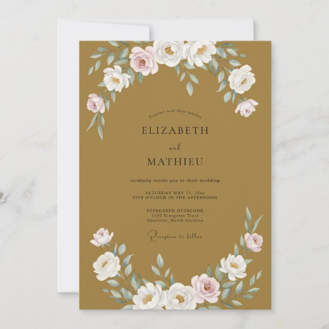 Gold Ivory Peony Wedding Invitation (Front)