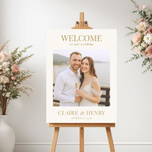 Gold Ivory Romantic Wedding Photo Welcome Sign