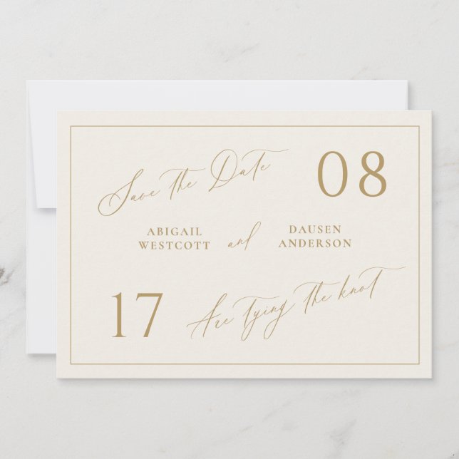 Gold & Ivory Save the Date Wedding Announcement (Front)
