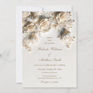 Gold Ivory Sculptural Flowers Invitation