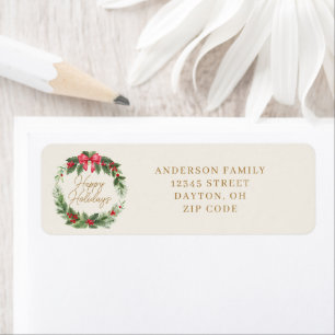 Gold Ivory Watercolor Holly Happy Holidays 