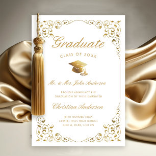 Gold Ivy Cap Script From Parents White Graduation  Announcement