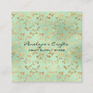 Gold Ivy Print Square Business Card