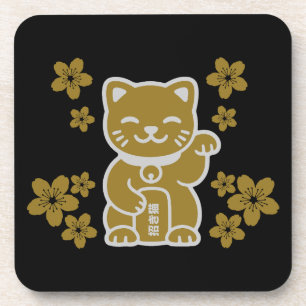 Gold Japanese Maneki-neko Coaster