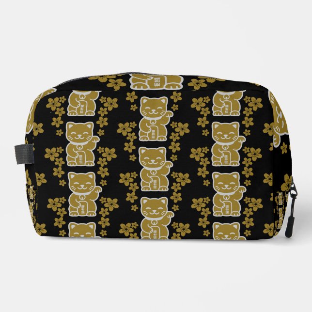 Gold Japanese Maneki-neko Dopp Kit (Front)