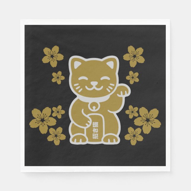 Gold Japanese Maneki-neko Napkin (Front)