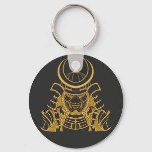 Gold Japanese Samurai Kabuto Helmet and Mempo Mask Key Ring