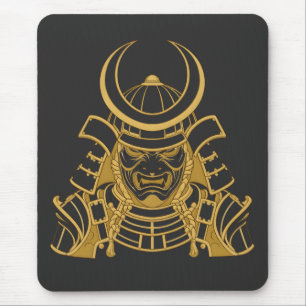 Gold Japanese Samurai Kabuto Helmet and Mempo Mask Mouse Pad