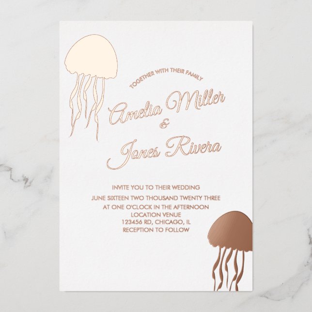 Gold JellyFish Wedding Pressed  Foil Invitation (Front)