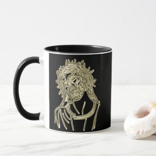 Gold Jesus looking up to god glimmering brightly Mug