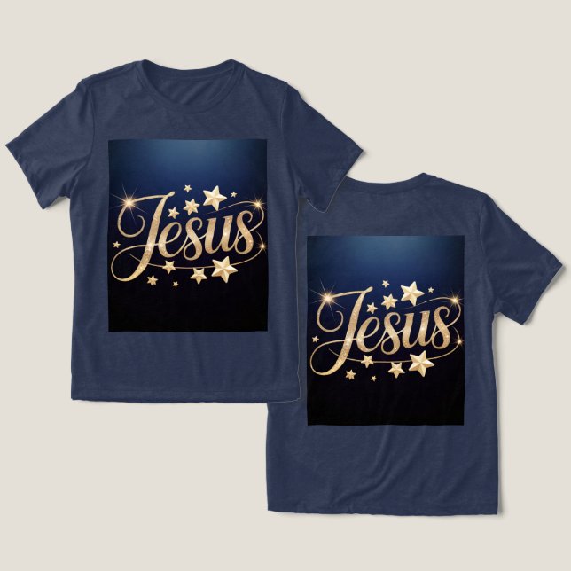 Gold Jesus Script Blue  Tri-Blend Shirt (Design Front & Back)