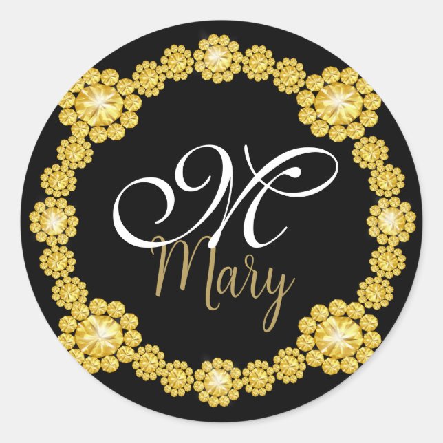 Gold Jewel Frame Monogram Sticker (Front)