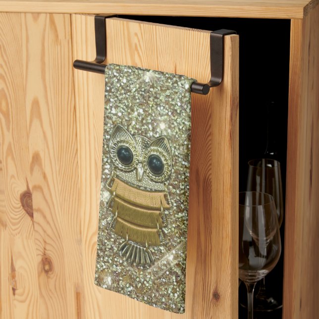 Gold Jewel Owl Tea Towel (Thirds Fold)