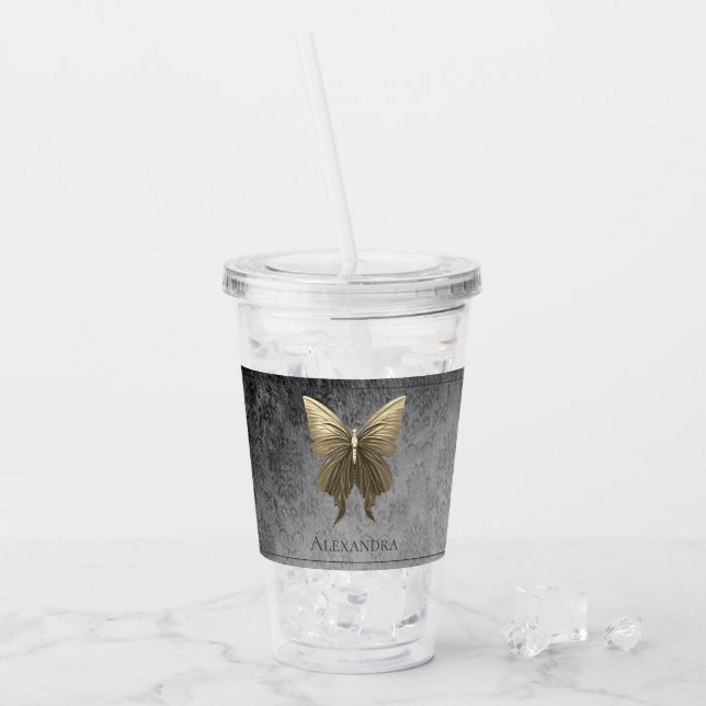 Gold Jewelled Butterfly Acrylic Tumbler (Front Ice)
