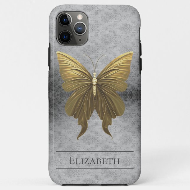 Gold Jewelled Butterfly Damask Case-Mate iPhone Case (Back)
