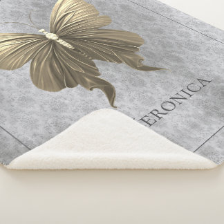 Gold Jewelled Butterfly Sherpa Blanket