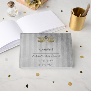 Gold Jewelled Dragonfly Wedding Guest Book