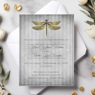 Gold Jewelled Dragonfly Wedding Invitation