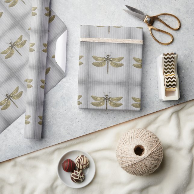 Gold Jewelled Dragonfly Wrapping Paper (Crafts)