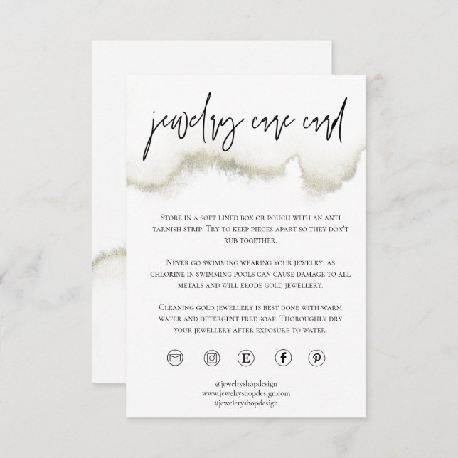 Gold Jewellery Care Card Order Insert Small Busine (Front/Back)