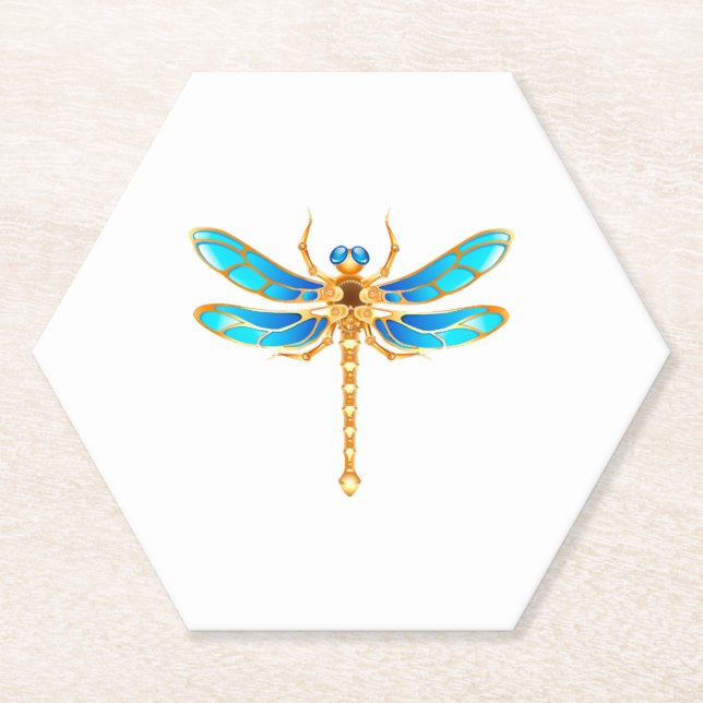 Gold jewellery dragonfly insect vip fun vector ima paper coaster (Front)