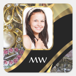 Gold jewellery photo background square sticker