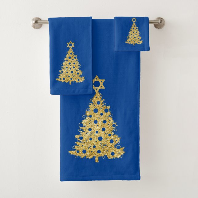 Gold Jewish Christmas Tree Bathroom Towel Set (Insitu)