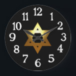 Gold Jewish Star Black Background<br><div class="desc">This handsome Jewish Star clock is perfect for your home or office</div>