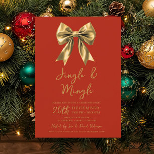 Gold Jingle & Mingle Christmas Party Bow Red  Invitation