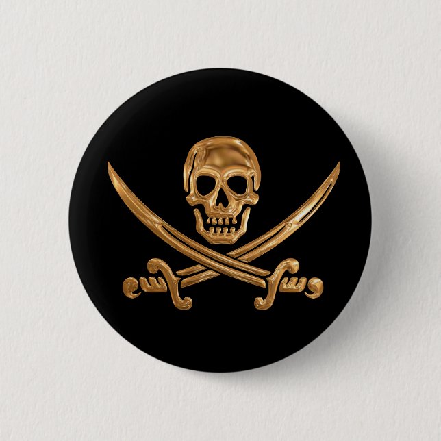 Gold Jolly Roger 6 Cm Round Badge (Front)