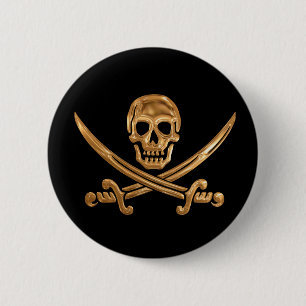 Gold Jolly Roger 6 Cm Round Badge