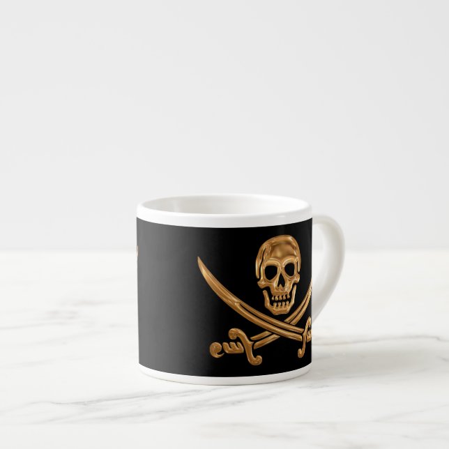 Gold Jolly Roger Espresso Cup (Front Right)