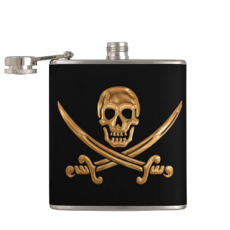 Gold Jolly Roger Hip Flask