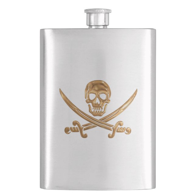 Gold Jolly Roger Hip Flask (Front)