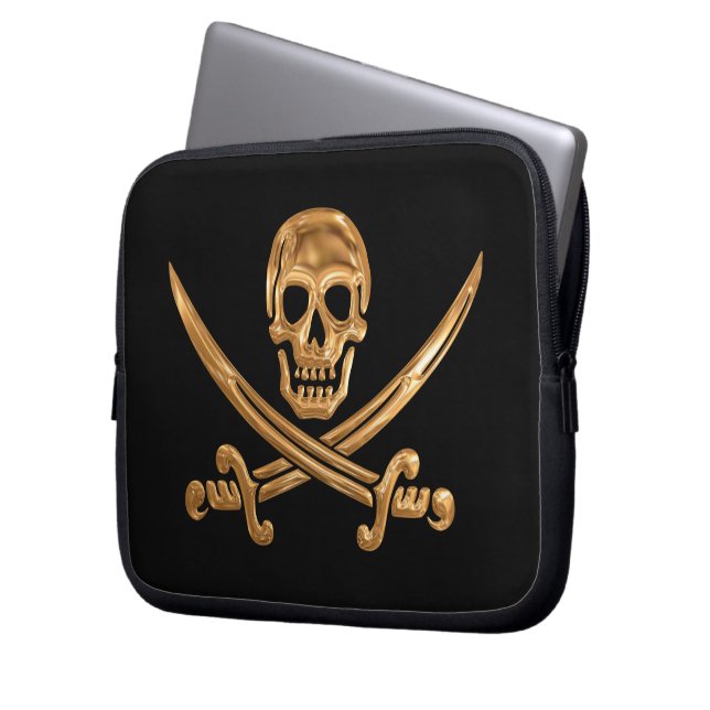 Gold Jolly Roger Laptop Sleeve (Front Left)