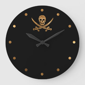 Gold Jolly Roger Large Clock