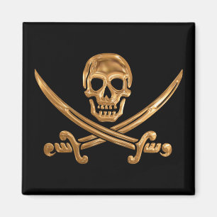 Gold Jolly Roger Magnet