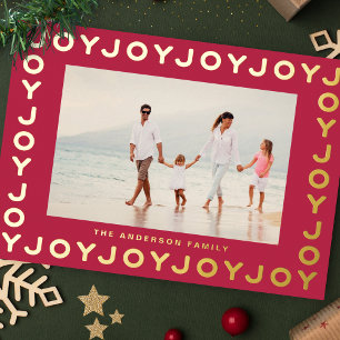 Gold JOY Christmas Photo RED Magenta Frame