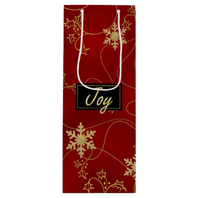 Gold Joy Christmas Wine Gift Bag (Front)