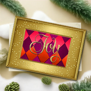 Gold Joy Harlequin Purple Burgundy Copper Holiday Card