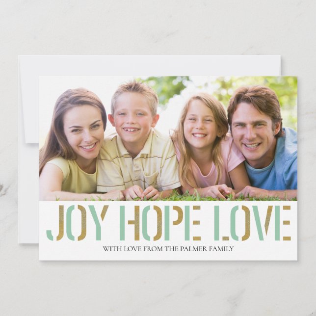 Gold Joy Hope Love | Christmas Photo Card (Front)