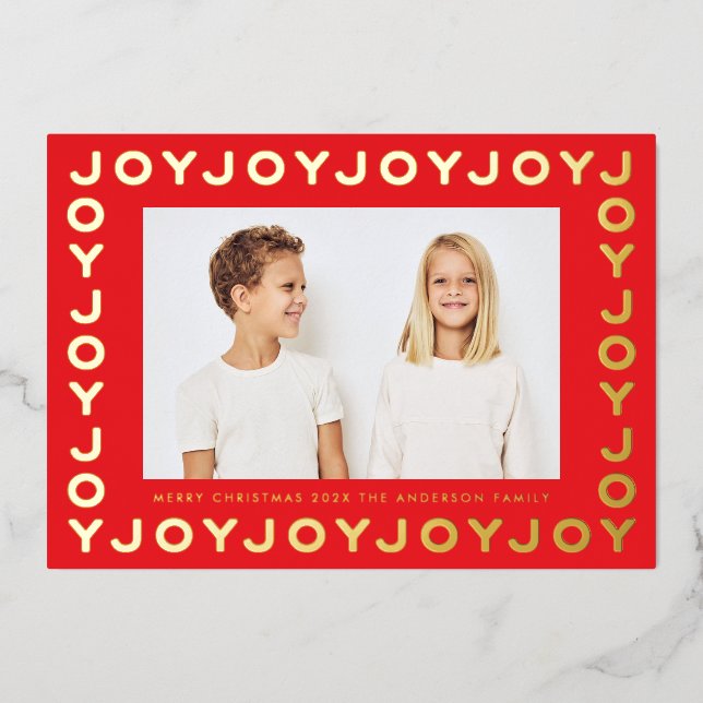 Gold JOY JOY JOY Christmas Photo RED Frame (Front)