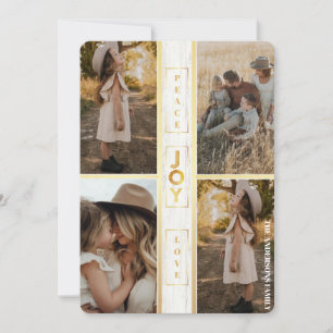 Gold Joy Peace Love 4 Photo Collage Holiday Card