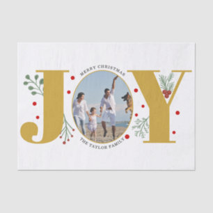 Gold Joy with berries Christmas photo Tissue Paper