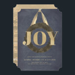Gold JOY Wreath Chalkboard Christmas Concert Invitation<br><div class="desc">This modern and simple christmas concert / holiday music program / christmas piano recital / holiday music concert invitaion features a word "JOY" in faux gold foil on an ivory white background with foliage / greenery wreath with gold satin ribbon. The reverse side features a faux gold background with sheet...</div>