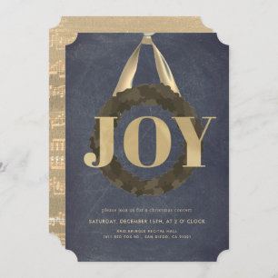Gold JOY Wreath Chalkboard Christmas Concert Invitation